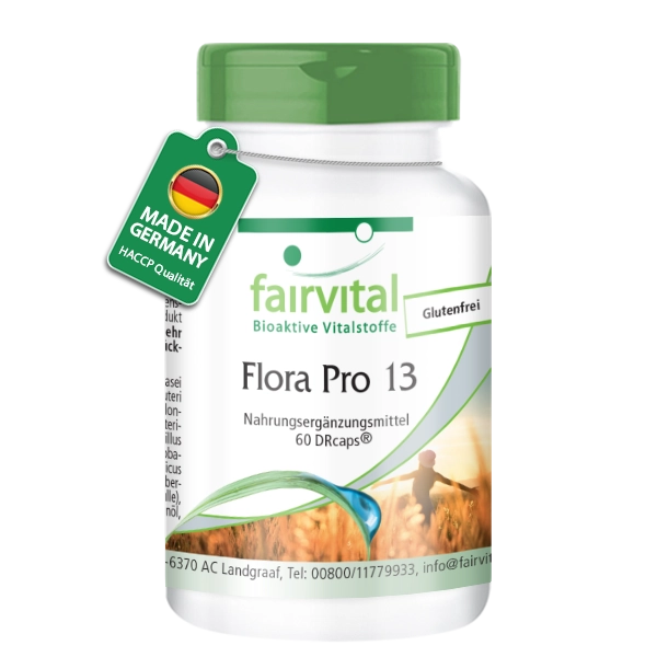 Flora Pro 13 - 60 Kapseln - 13 Bakterienstämme & 41,5 Milliarden Kulturen pro Kapsel - Hochdosiert | Fairvital
