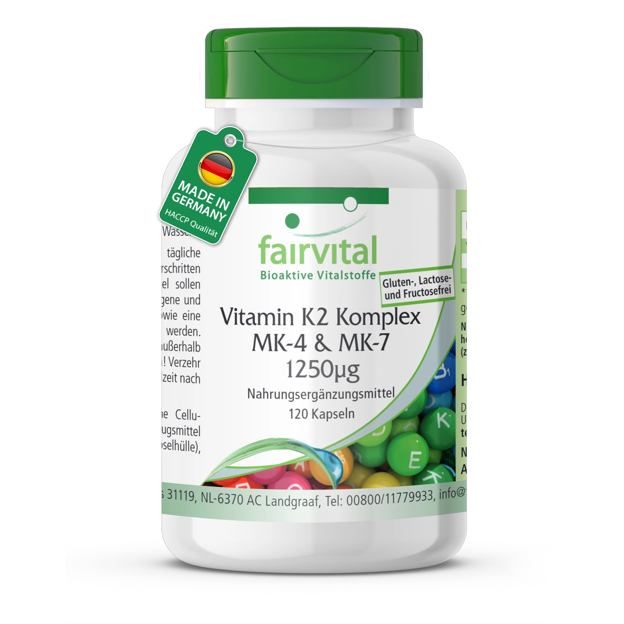 Vitamin K2 Komplex MK-4 & MK-7 1250µg - 120 Kapseln - Schluckfreundlich | Fairvital