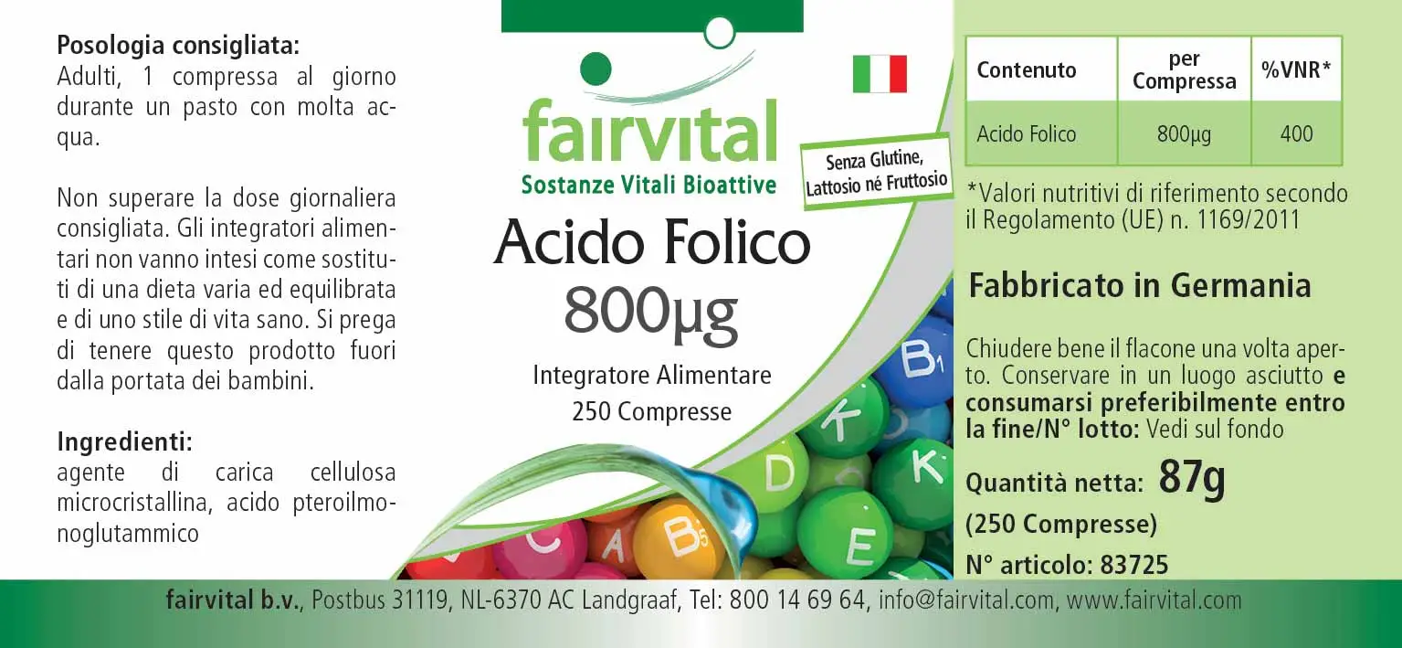 Foliumzuur 800µg - 250 tabletten