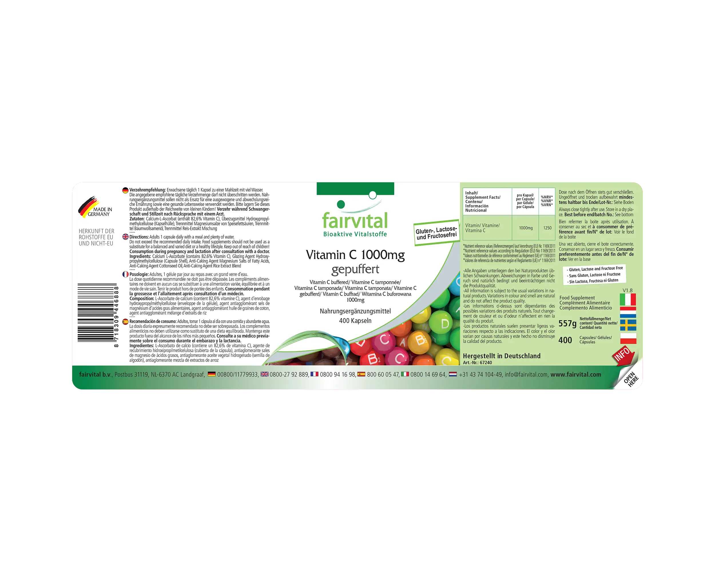 Vitamin C 1000mg gepuffert - 400 Kapseln - für Immunsystem, Kollagenbildung uvm. | Fairvital Vitamin C 1000mg gepuffert - 400 Kapseln - für Immunsystem, Kollagenbildung uvm. | Fairvital