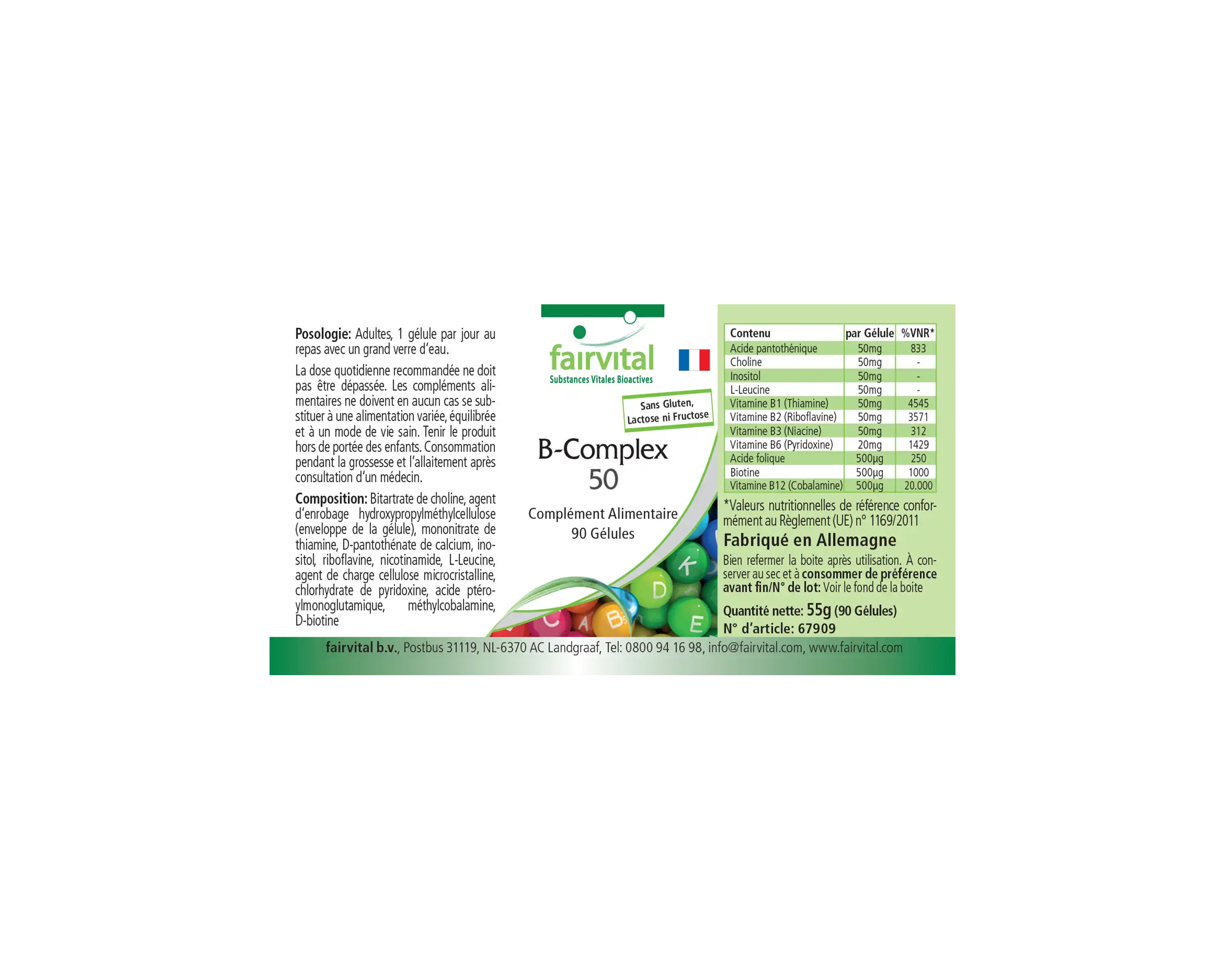 B-Komplex 50 - 90 Kapseln - mit B-Vitaminen, Cholin uvm. - für Immunsystem, Fettstoffwechsel, gegen Müdigkeit - abgedeckter Bedarf | Fairvital