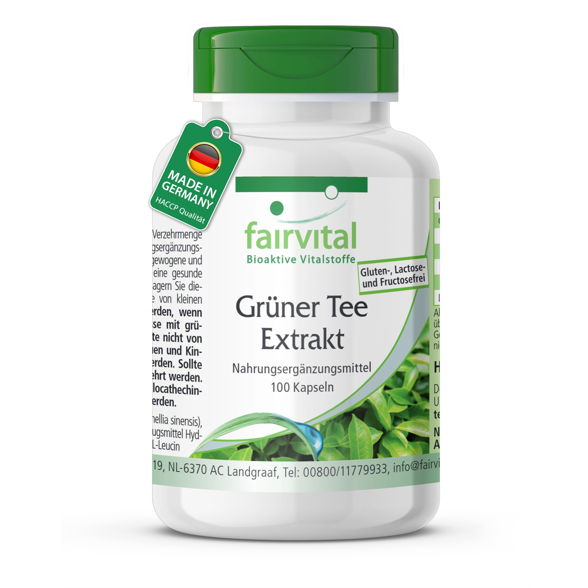 Grüner Tee Extrakt - 100 Kapseln - Schluckfreundlich - Polyphenole; Catechine; EGCG & Koffein - Hochdosiert und Vegan | Fairvital