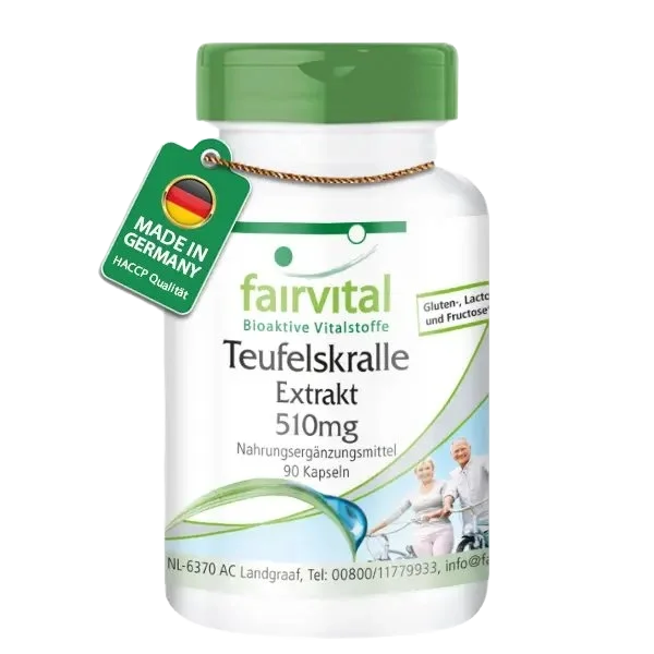 Teufelskralle Extrakt 510mg - 90 Kapseln - Harpagophytum procumbens - Hochdosiert und Vegan | Fairvital Teufelskralle Extrakt 510mg - 90 Kapseln - Harpagophytum procumbens - Hochdosiert und Vegan | Fairvital