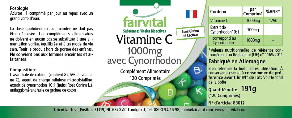 Vitamina C 1000mg con escaramujo - 120 comprimidos