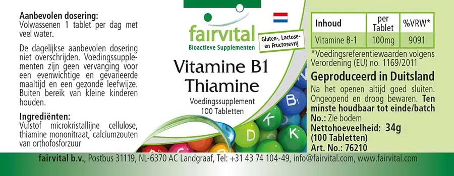 Vitamine B1 - Thiamine - 100 comprimés