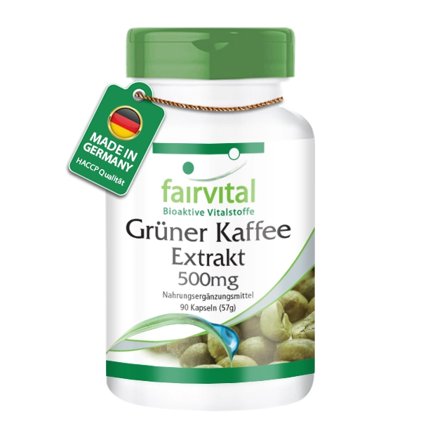 Grüner Kaffee Extrakt 500mg - 90 Kapseln - Standardisiert auf 45% Chlorogensäure - Hochdosiert und Vegan | Fairvital Grüner Kaffee Extrakt 500mg - 90 Kapseln - Standardisiert auf 45% Chlorogensäure - Hochdosiert und Vegan | Fairvital