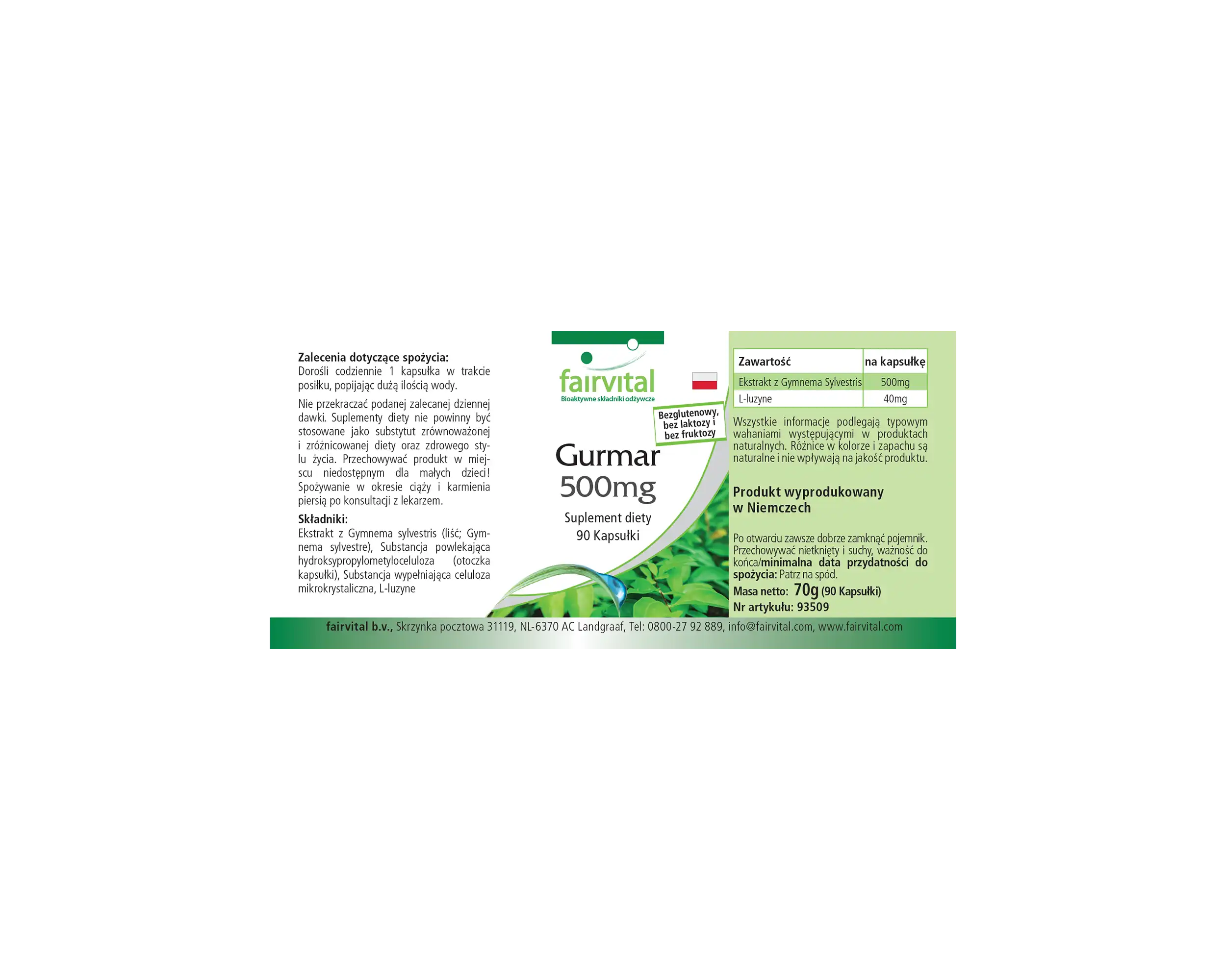 Gurmar 500mg – Gymnema Sylvestre – 90 Cápsulas – Vegano | Fairvital