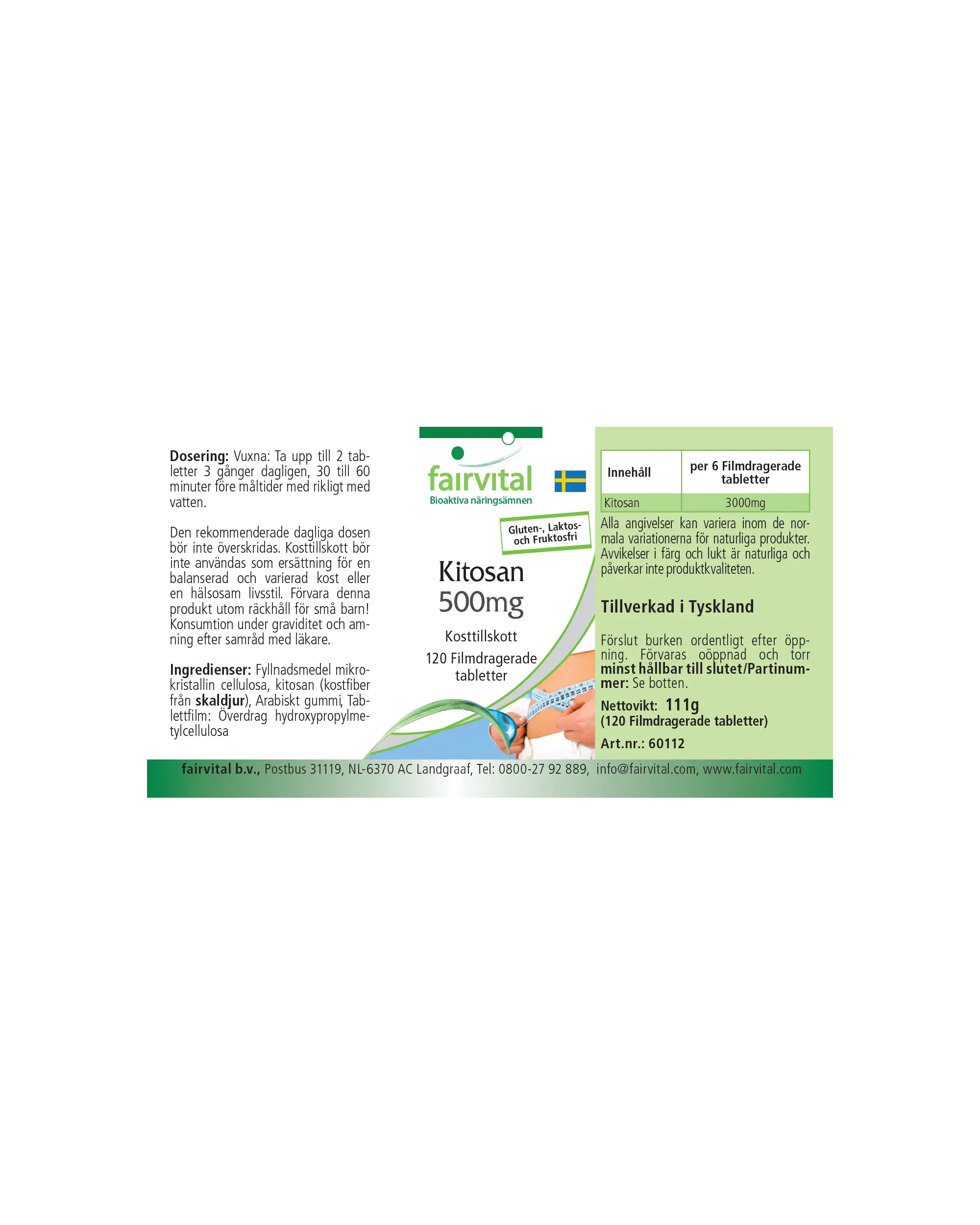 Chitosan 500mg - 120 filmomhulde tabletten - 3000mg per dagelijkse dosering - natuurlijke vezel - hoge dosering - gemakkelijk door te slikken | Fairvital