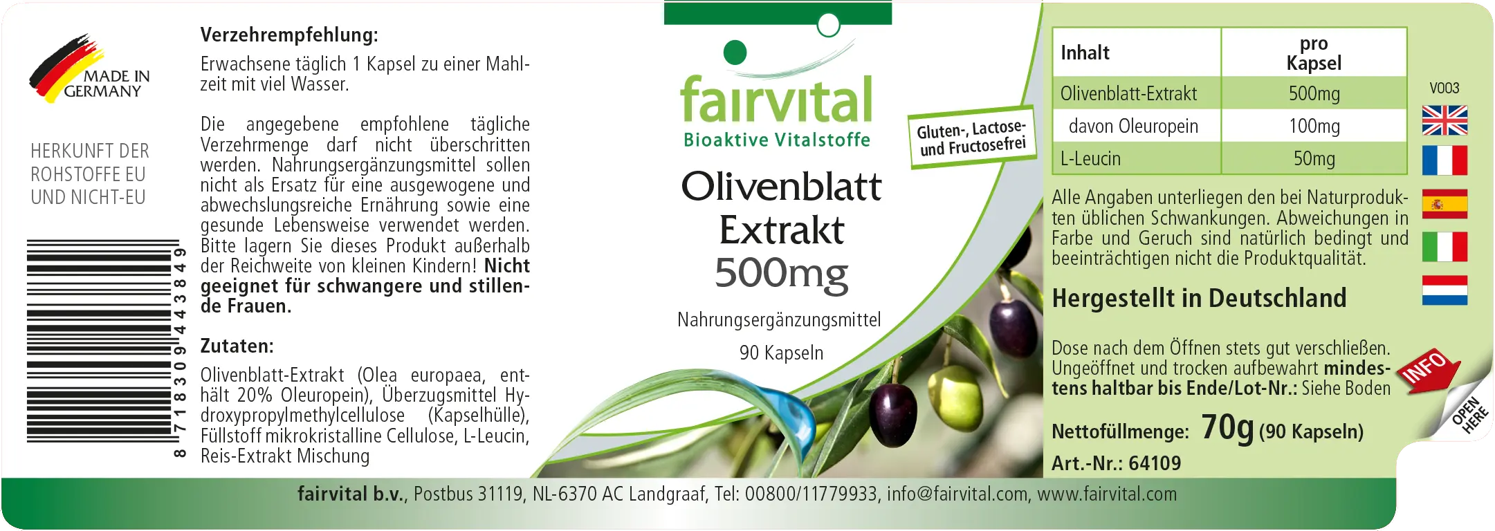 Olivenblatt Extrakt 500mg - 90 Kapseln - mit 20% Oleuropein - Olea europaea - Hochdosiert und Vegan | Fairvital Olivenblatt Extrakt 500mg - 90 Kapseln - mit 20% Oleuropein - Olea europaea - Hochdosiert und Vegan | Fairvital