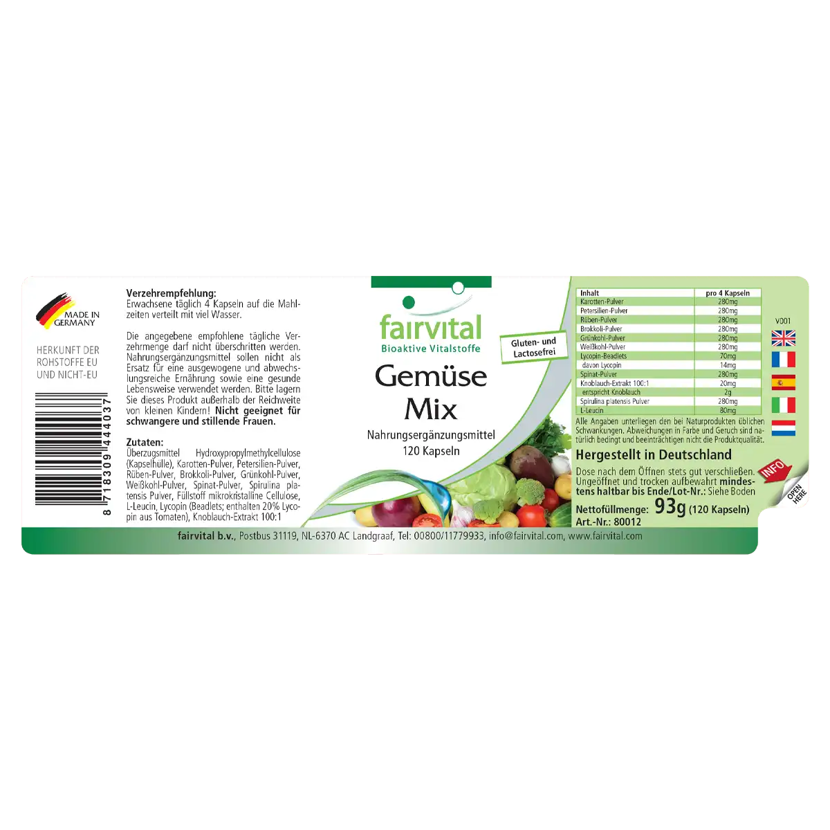 Gemüse Mix - 120 Kapseln - 10 Sorten Gemüse - Hochdosiert und Vegan | Fairvital Gemüse Mix - 120 Kapseln - 10 Sorten Gemüse - Hochdosiert und Vegan | Fairvital