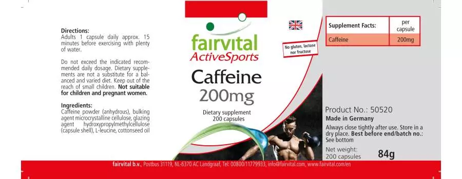 Koffein 200mg - 200 Kapseln - Hochdosiert und Vegan | Fairvital Koffein 200mg - 200 Kapseln - Hochdosiert und Vegan | Fairvital