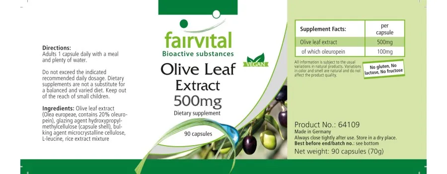 Extrait de feuilles d'olivier 500mg - 90 gélules