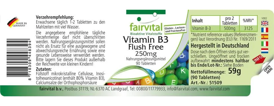 Vitamin B3 Flush Free 250mg - 90 Tablets