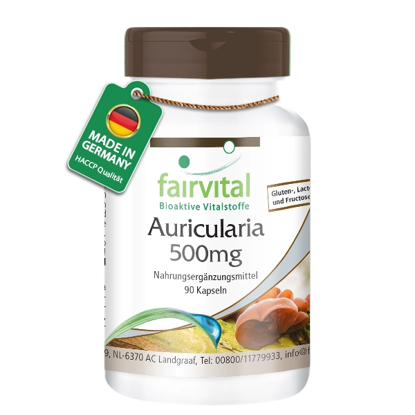 Auricularia 500mg - 90 Kapseln - Hochdosiert und vegan | Fairvital Auricularia 500mg - 90 Kapseln - Hochdosiert und vegan | Fairvital