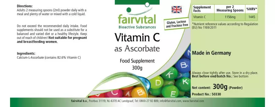 Vitamine C sous forme d'ascorbate - 300g de poudre