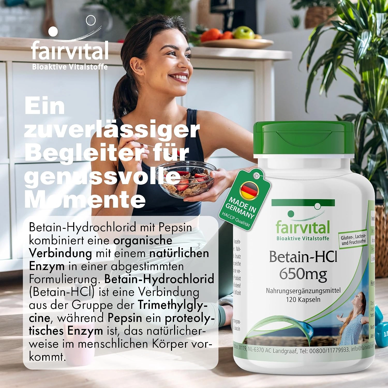 Betain-HCl 650mg - 120 Kapseln - mit Pepsin | Fairvital