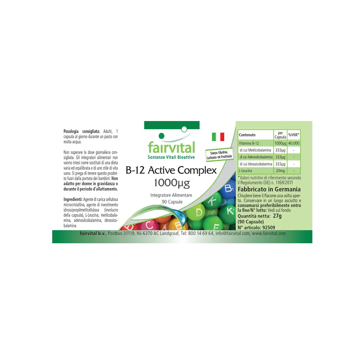 Complesso attivo di Vitamina B12 1000ug  - 90 capsule