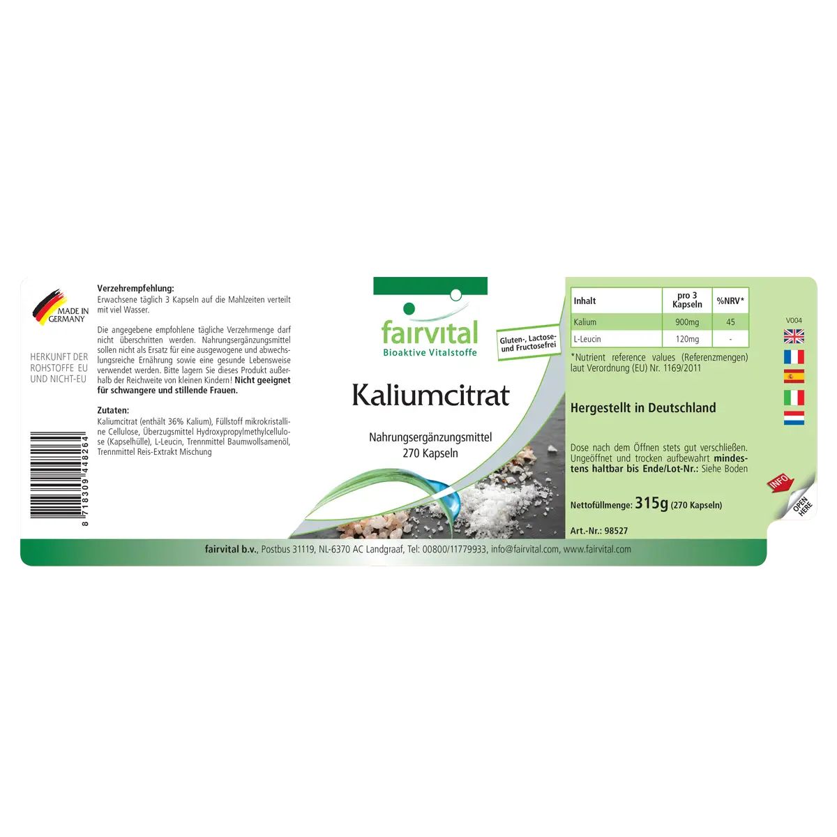 Kaliumcitrat - 270 Kapseln - 300mg Kalium pro Kapsel - Hochdosiert und Vegan | Fairvital Kaliumcitrat - 270 Kapseln - 300mg Kalium pro Kapsel - Hochdosiert und Vegan | Fairvital