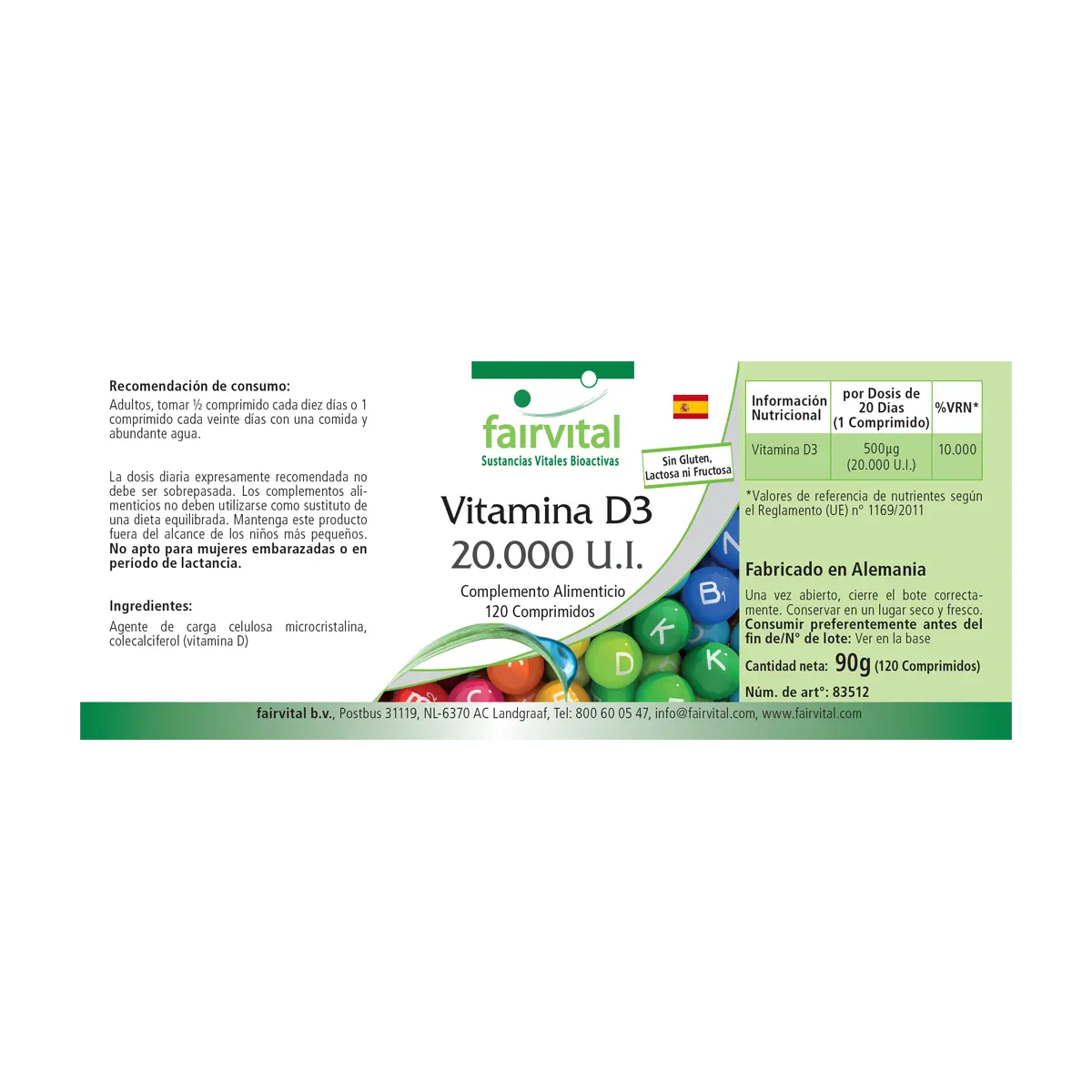 Vitamine D3 20000 I.U. - 120 tabletten