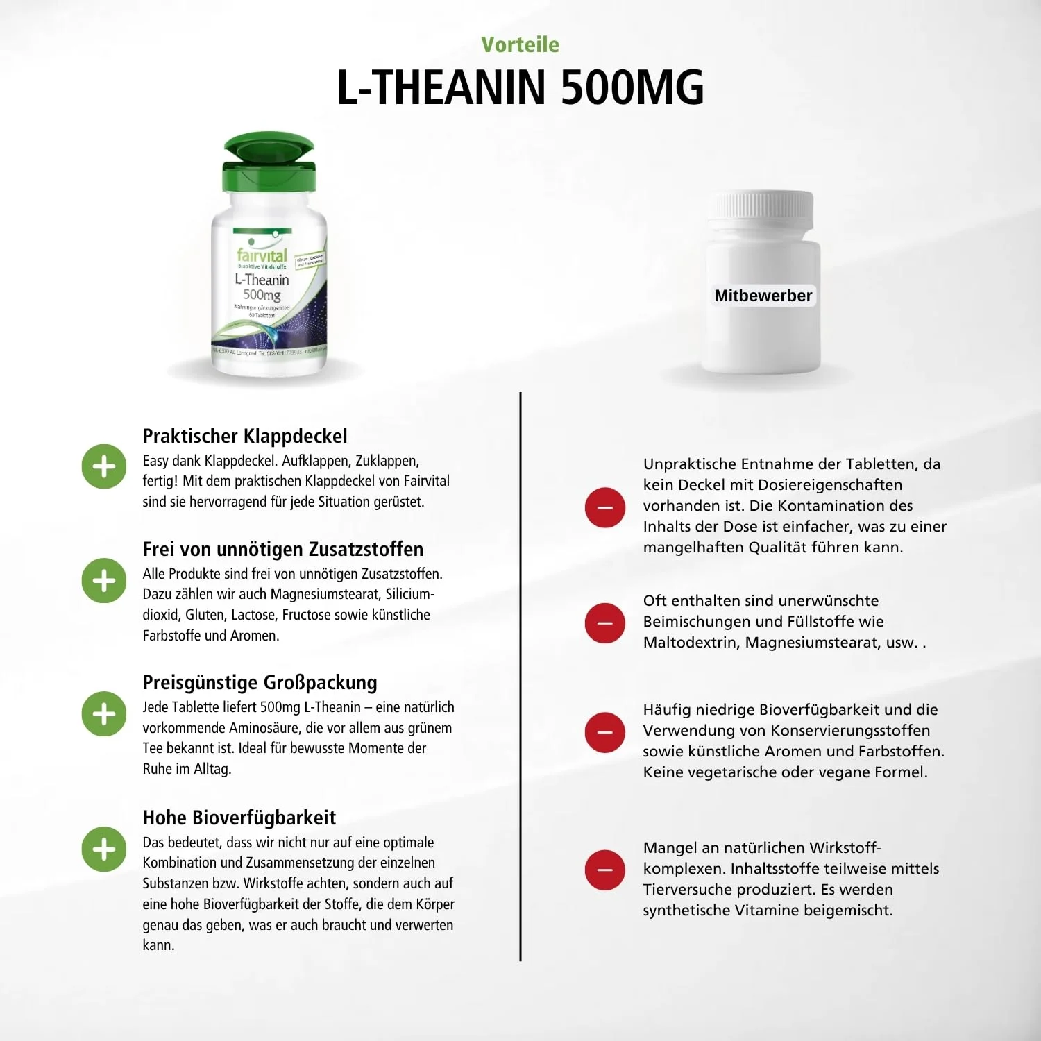 L-Théanine 500mg - 60 comprimés - Acide aminé - Faciles à avaler - Hautement dosée et végane | Fairvital