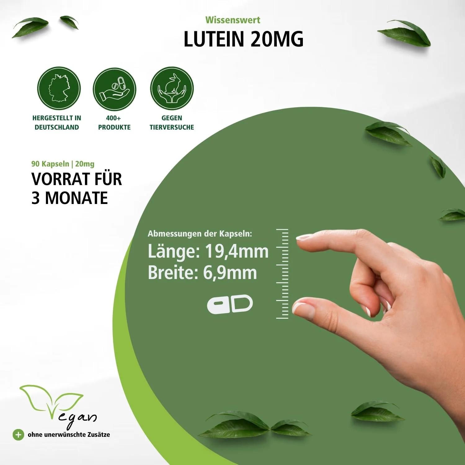 Lutein 20mg - 90 Kapseln - Schluckfreundlich - Mit Zeaxanthin - Mikroverkapselt - Ohne Magnesiumstearat | Fairvital