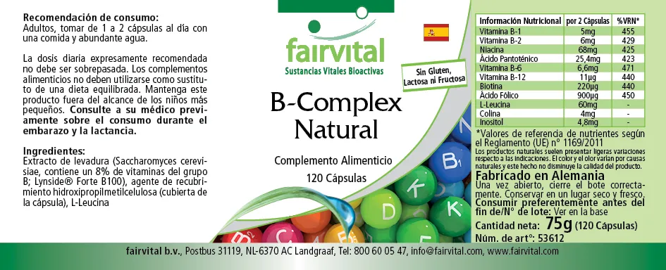 Complejo de vitamina B natural - 120 cápsulas