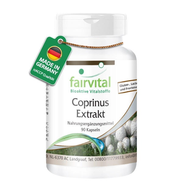 Coprinus Extrakt 500mg - 90 Kapseln - Schopftintling Kapseln - Coprinus comatus (Spargelpilz) - 30% Polysaccharide| Fairvital