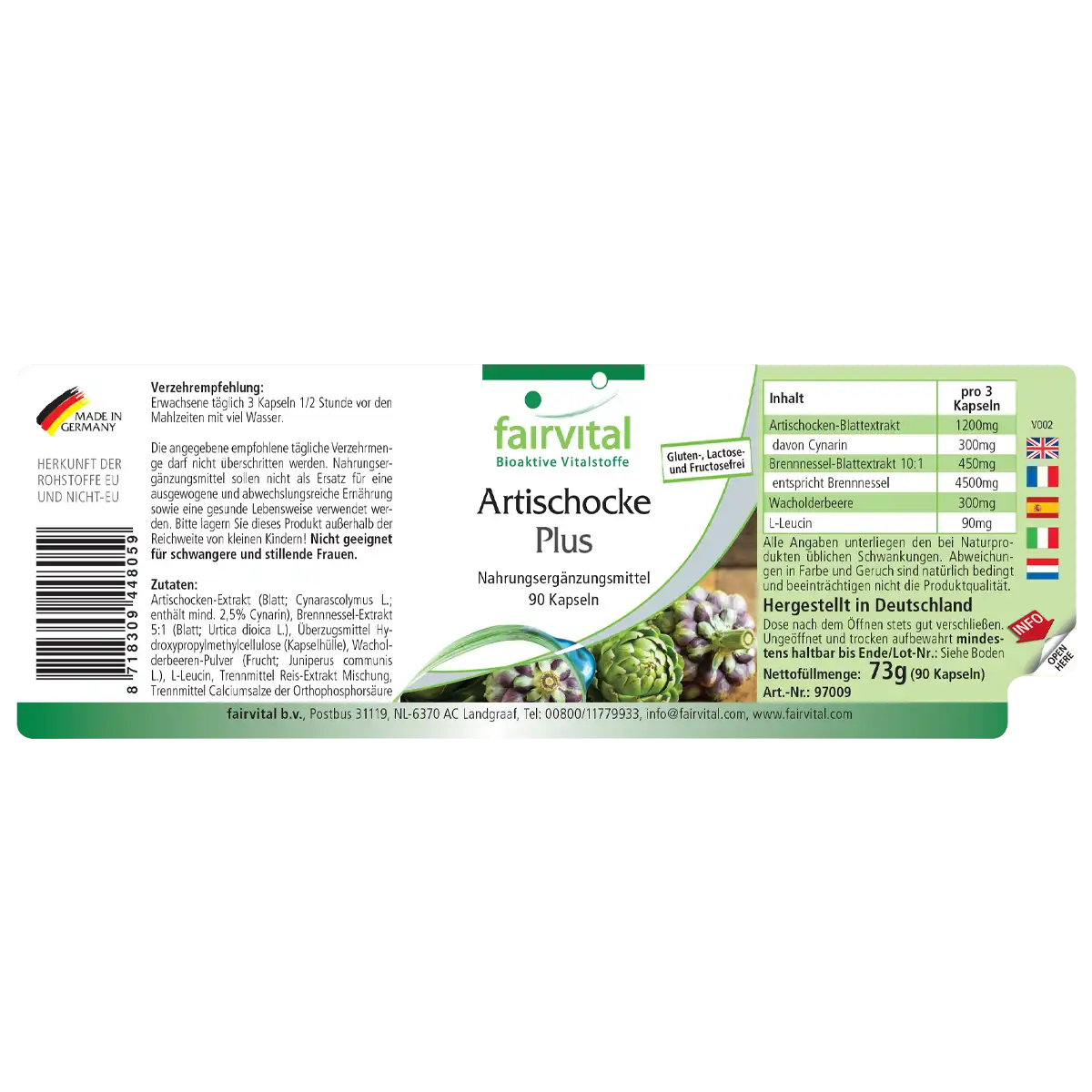 Artischocke Plus - mit Artischocke, Brennnessel und Wacholder - 90 Kapseln - Vegan | Fairvital Artischocke Plus - mit Artischocke, Brennnessel und Wacholder - 90 Kapseln - Vegan | Fairvital