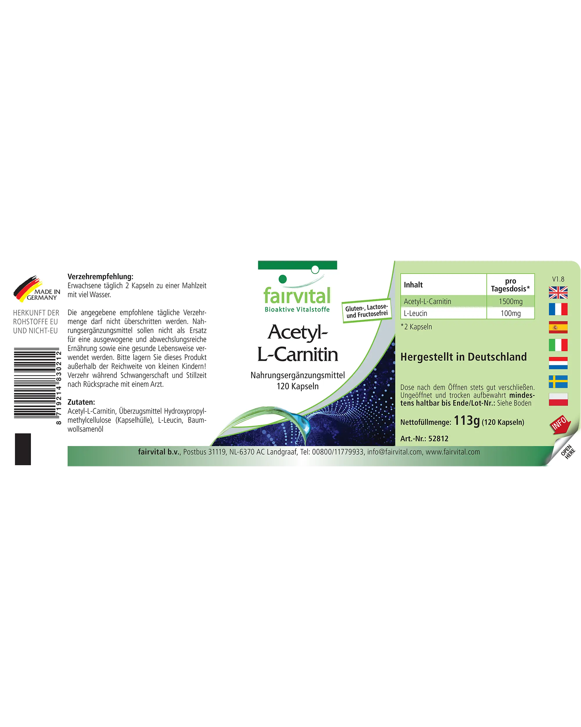 Acetyl-L-Carnitin - 120 Kapseln - Hochdosiert und Vegan | Fairvital