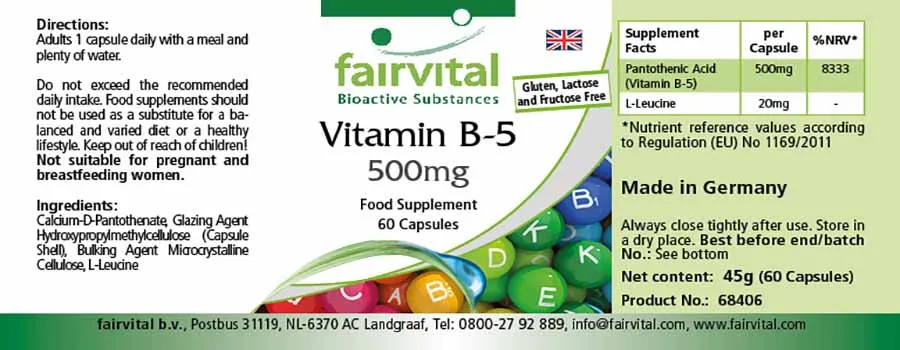 Vitamin B-5 500mg - 60 capsules