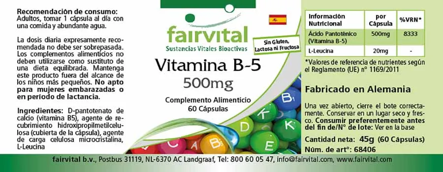 Vitamine B-5 500mg - 60 gélules