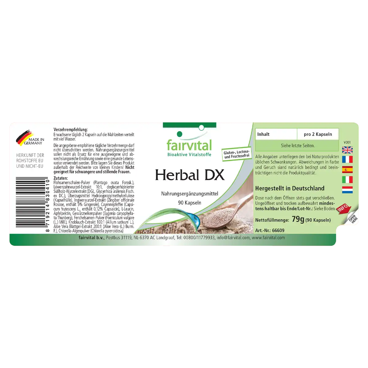 Herbal DX - 90 Kapseln - mit Flohsamenschalen, Löwenzahnwurzel-Extrakt, Chlorella und mehr - Vegan | Fairvital Herbal DX - 90 Kapseln - mit Flohsamenschalen, Löwenzahnwurzel-Extrakt, Chlorella und mehr - Vegan | Fairvital