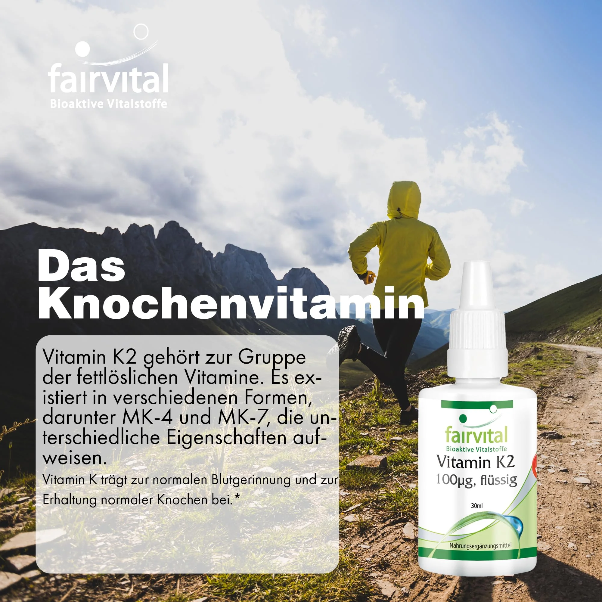 Vitamin K2 flüssig 100µg - 30ml - für Blutgerinnung und Knochen - abgedeckter Bedarf - Vegan | Fairvital