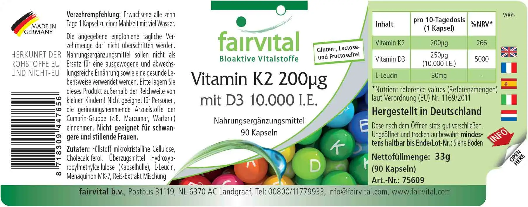 Vitamin K2 200µg mit D3 10000 I.E. - 90 Kapseln - für Knochen, Blutgerinnung uvm. | Fairvital Vitamin K2 200µg mit D3 10000 I.E. - 90 Kapseln - für Knochen, Blutgerinnung uvm. | Fairvital