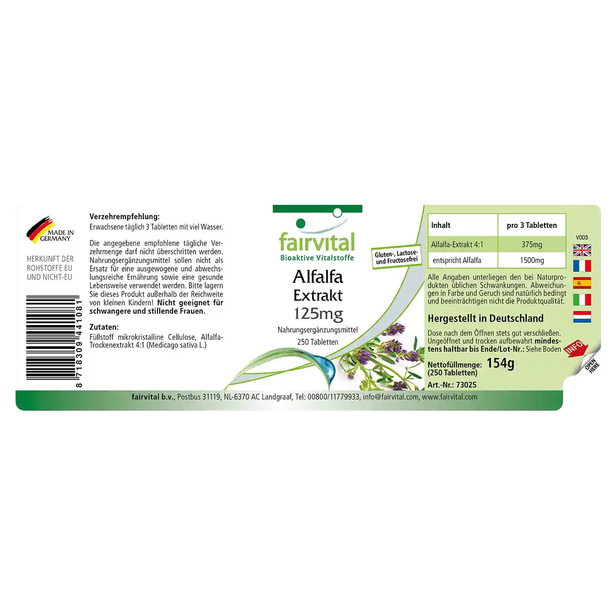 Extracto de Alfalfa 4:1 125mg - 250 Comprimidos Extracto de Alfalfa 4:1 125mg - 250 Comprimidos