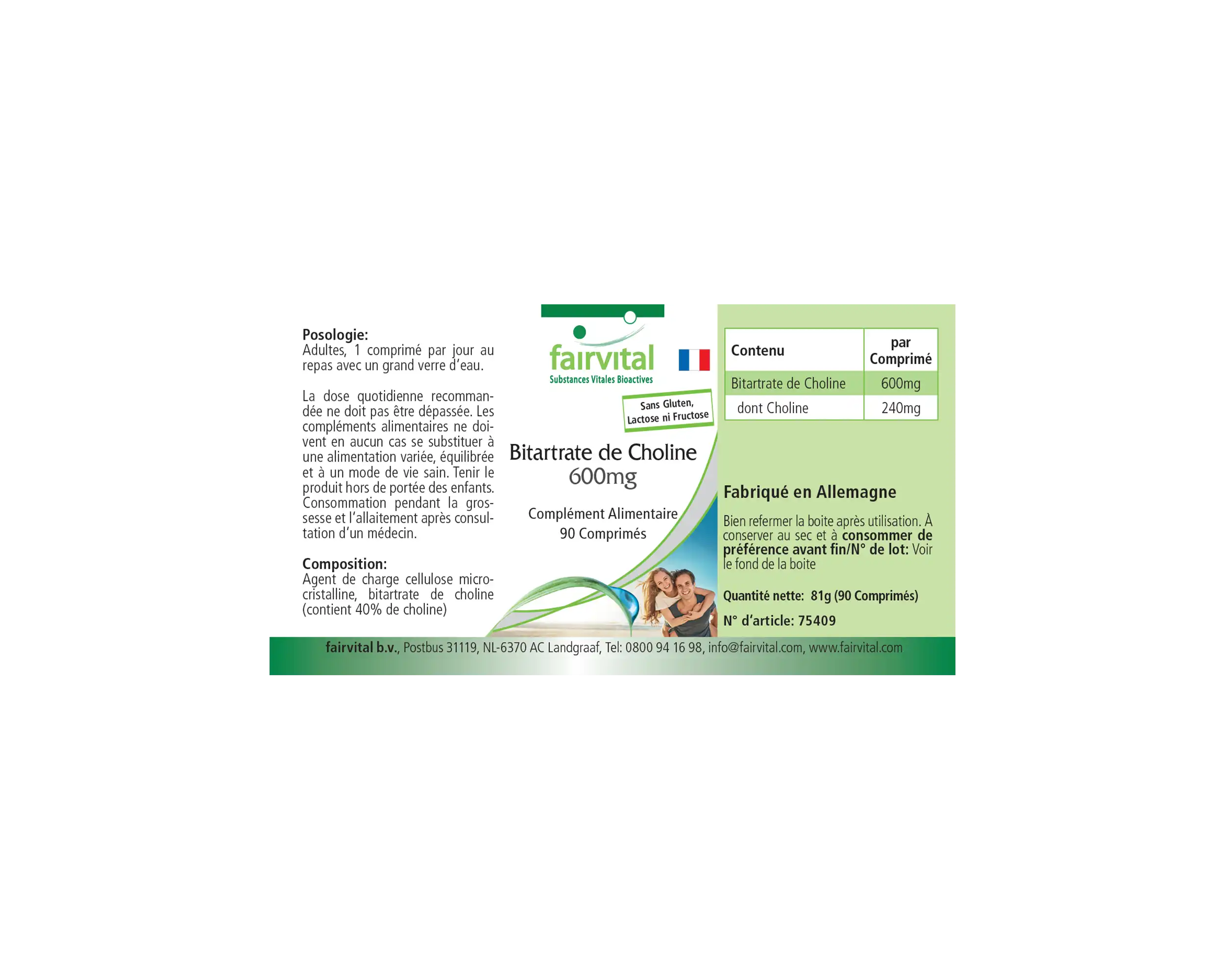 Choline Bitartrate 600mg- 90 Comprimés