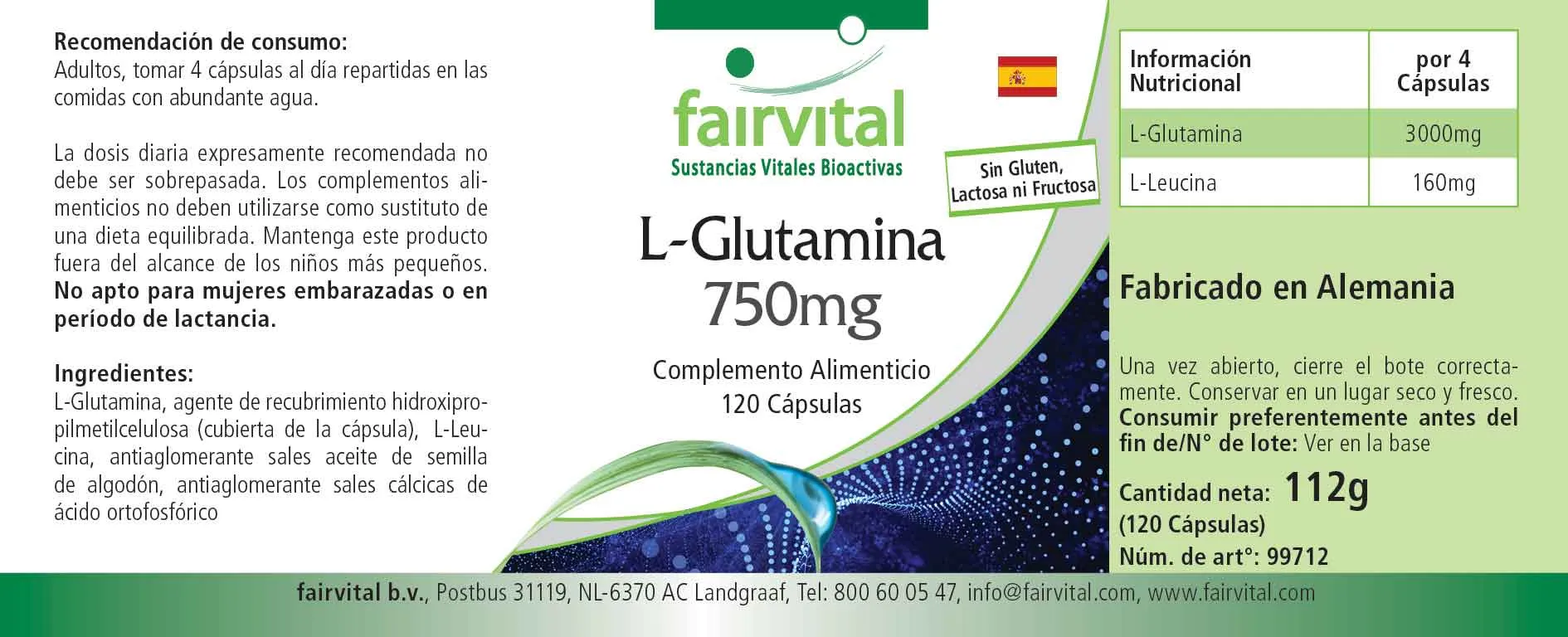 L-Glutamine 750mg - 120 capsules
