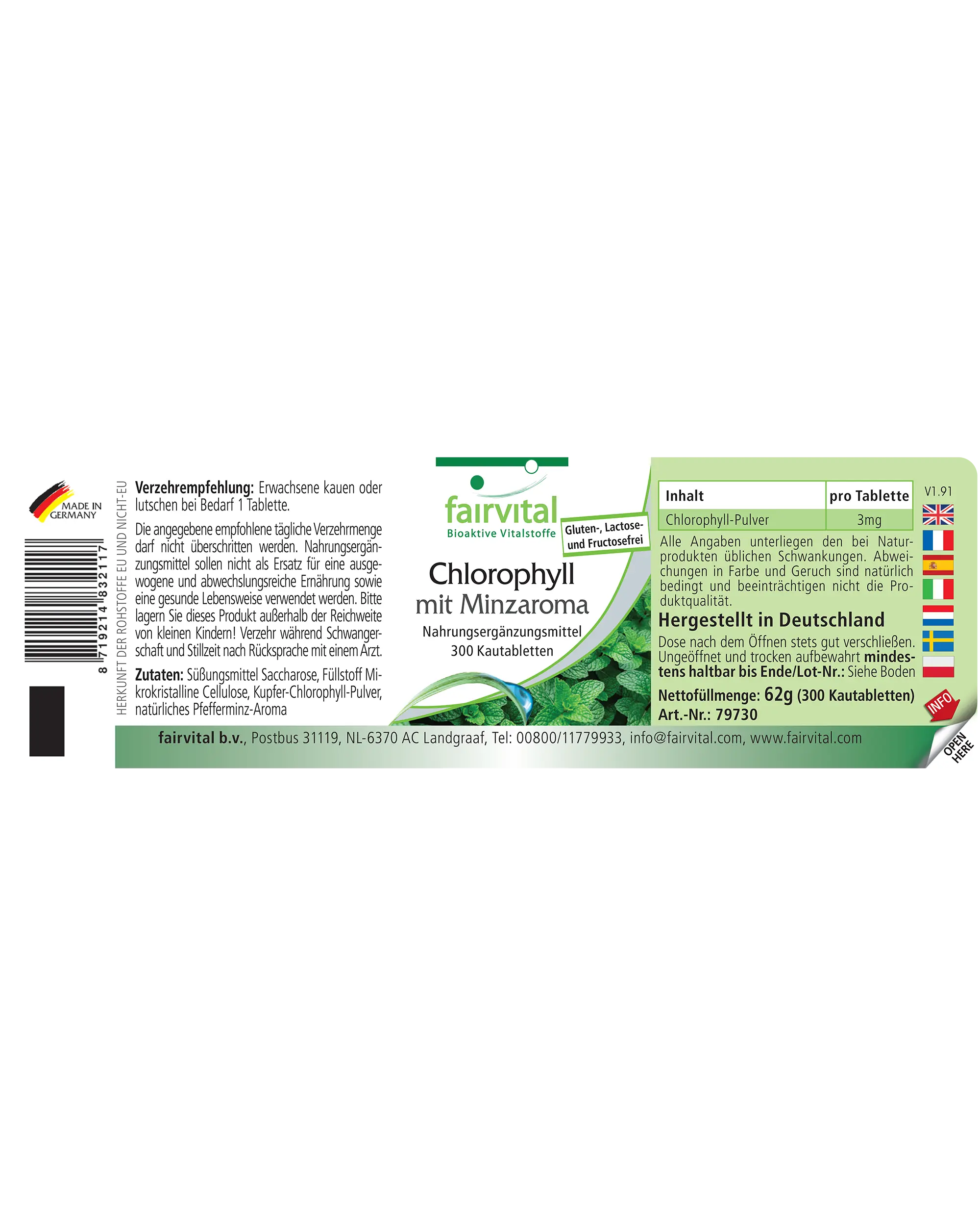 Chlorophyll mit Minzaroma - 300 Kautabletten - vegan | Fairvital