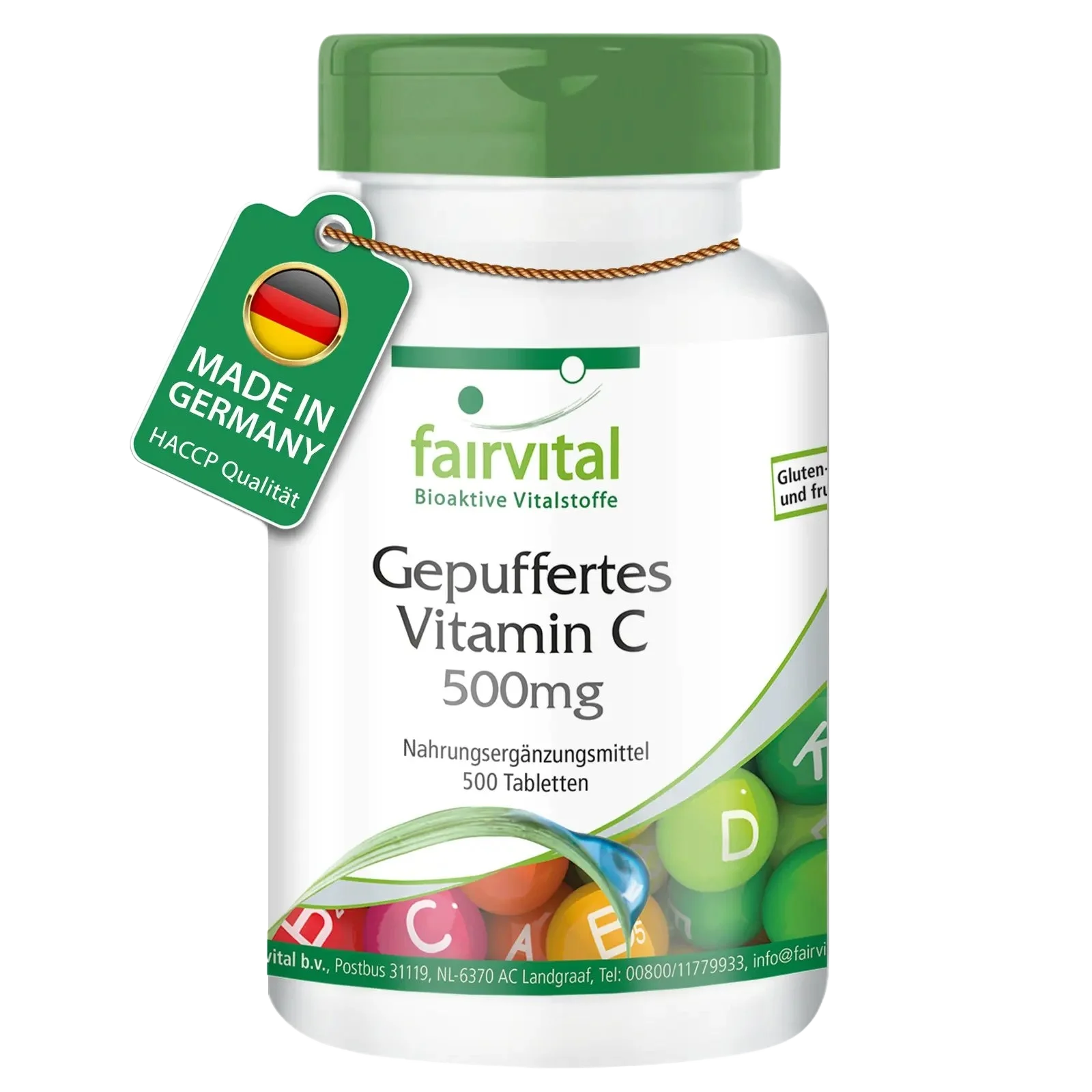 Gepuffertes Vitamin C 500mg - 500 Tabletten - für Immunsystem, Kollagenbildung, uvm. - Vegan | Fairvital Gepuffertes Vitamin C 500mg - 500 Tabletten - für Immunsystem, Kollagenbildung, uvm. - Vegan | Fairvital