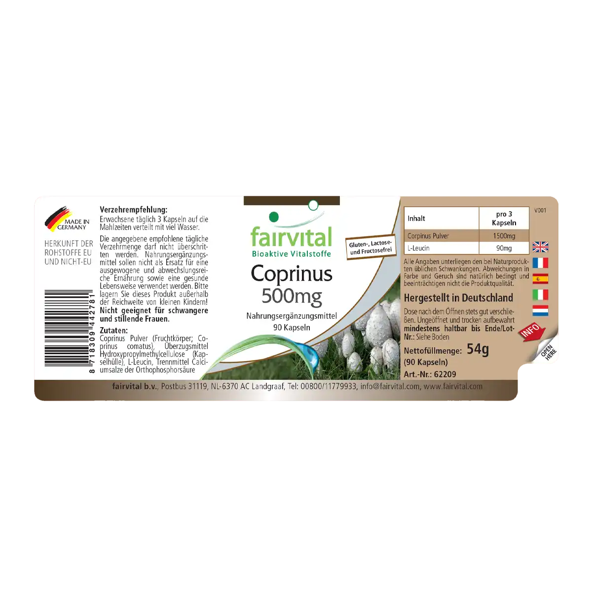 Coprinus 500mg - 90 Kapseln - Coprinus comatus (Spargelpilz) - Hochdosiert und Vegan | Fairvital Coprinus 500mg - 90 Kapseln - Coprinus comatus (Spargelpilz) - Hochdosiert und Vegan | Fairvital