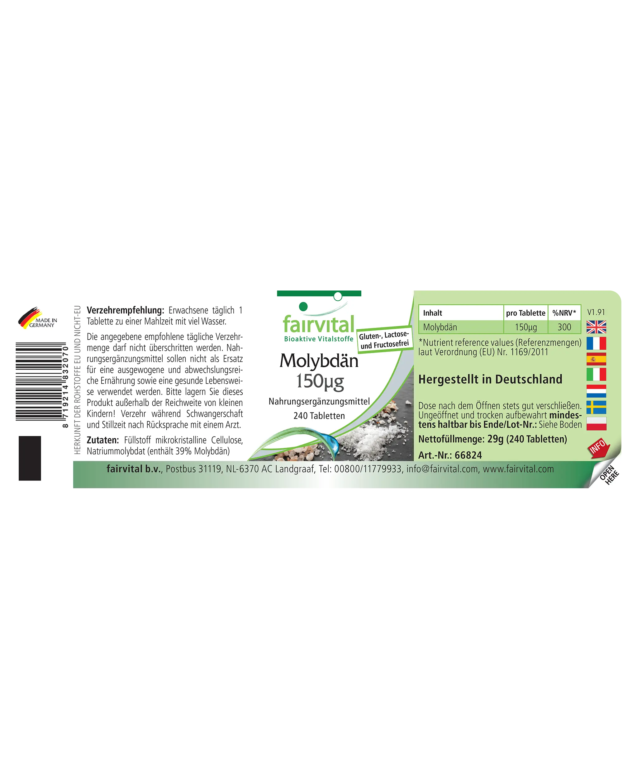 Molybdenum 150μg - 240 tablets - for metabolism - High dose and vegan | Fairvital