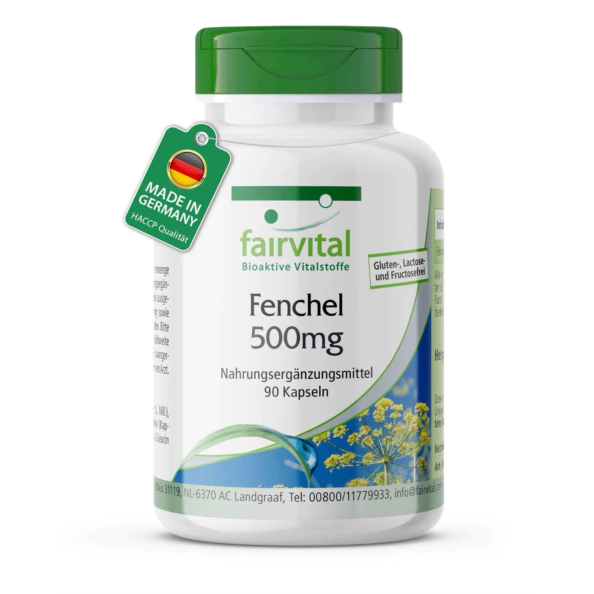 Fenchel 500mg - 90 Kapseln - Foeniculum vulgare Miller - Vegan | Fairvital