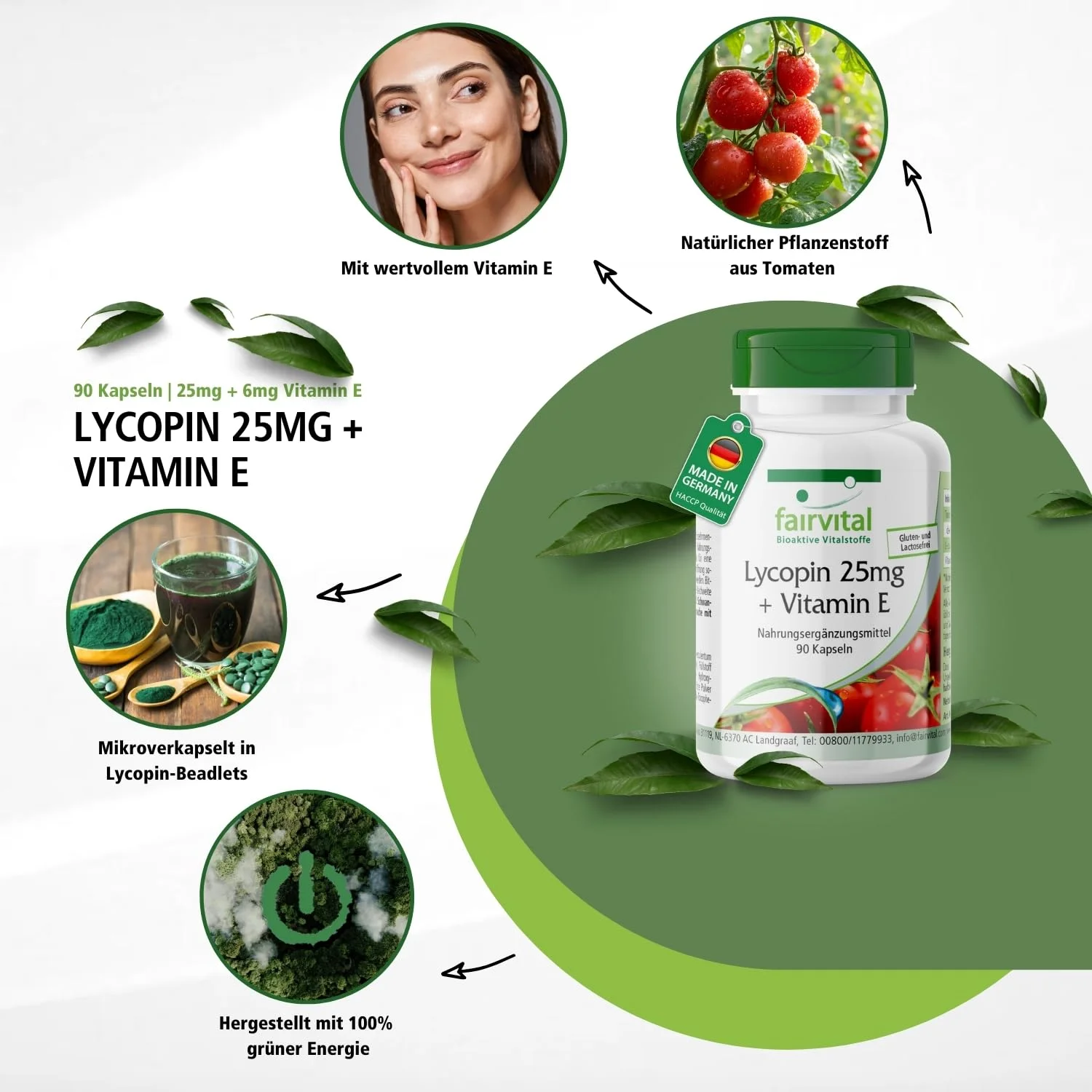 Lycopin 25mg + Vitamin E - 90 Kapseln - Schluckfreundlich - Für Zellschutz - Vegan | Fairvital