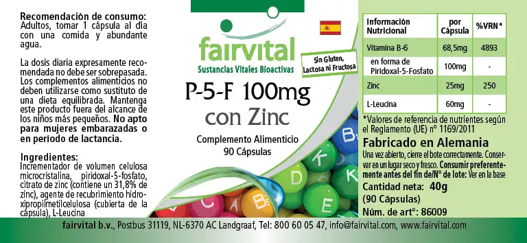 P-5-P 100mg con Zinc - Vitamina B6 activa - 90 Cápsulas