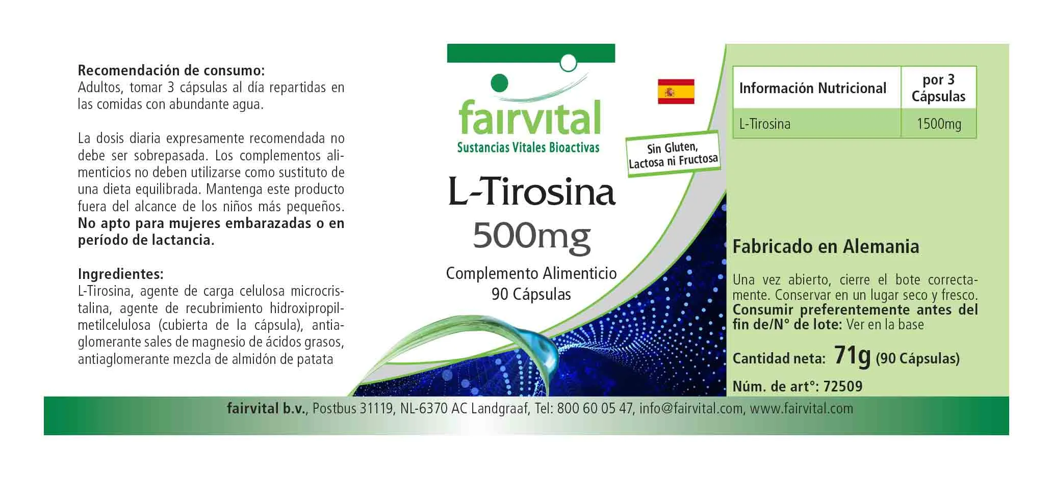 L-Tirosina 500mg - 90 Cápsulas