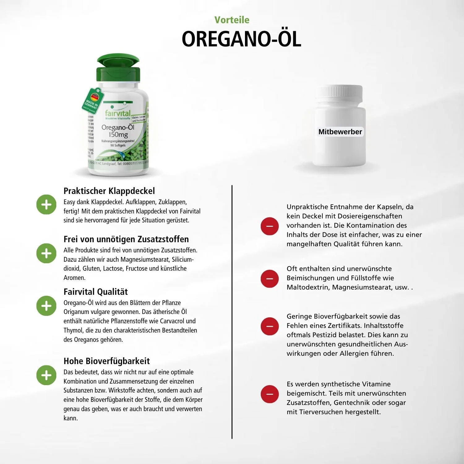 Oregano-Öl 150mg - 90 Softgels - Schluckfreundlich - Oregano Oil 10:1 Extrakt - Origanum vulgare - Hochdosiert | Fairvital