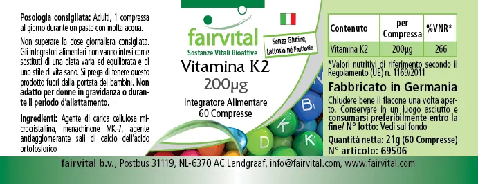 Vitamin K2 200µg - 60 Tabletten - für Knochen, Blutgerinnung - Hochdosiert und Vegan | Fairvital Vitamin K2 200µg - 60 Tabletten - für Knochen, Blutgerinnung - Hochdosiert und Vegan | Fairvital
