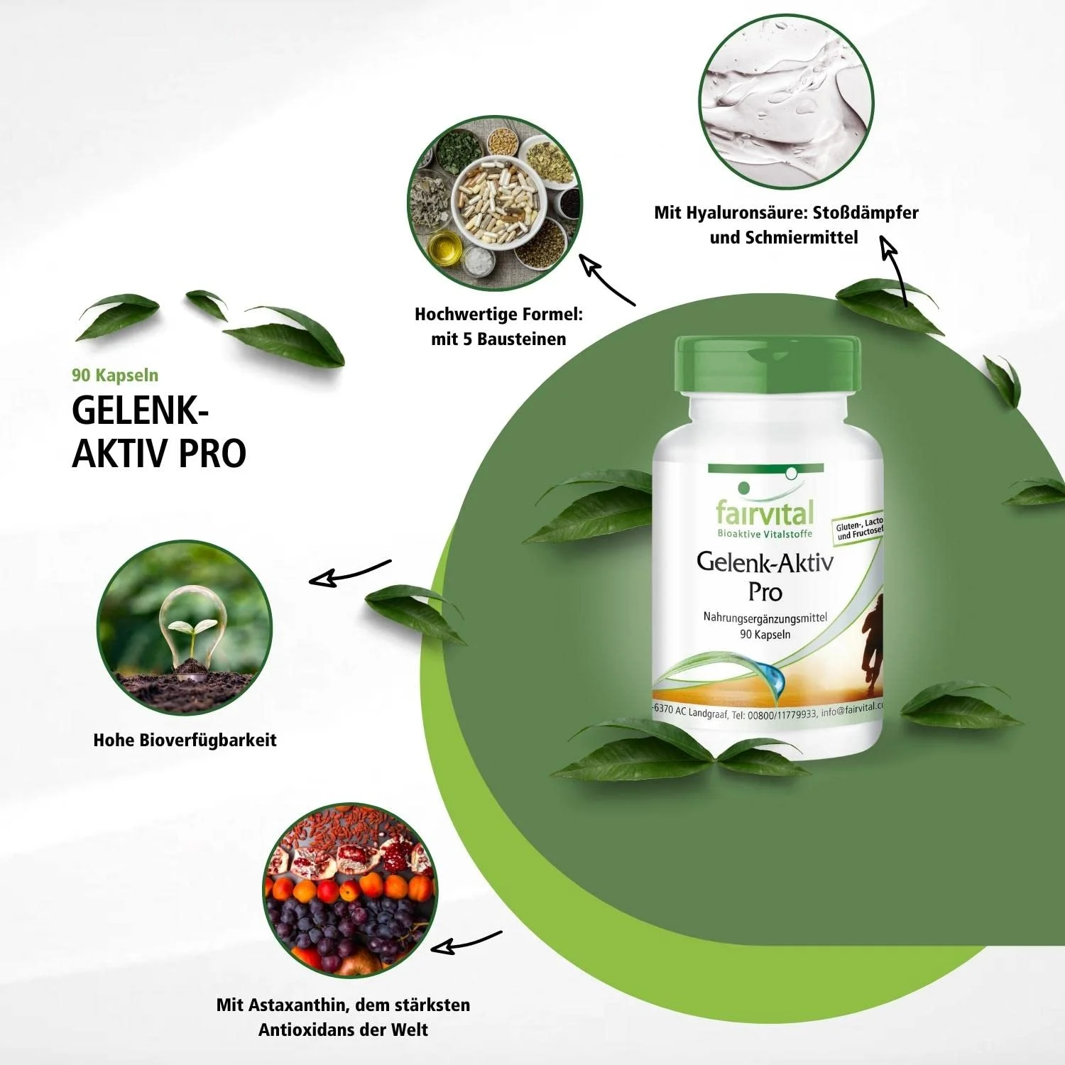 Gelenk-Aktiv Pro - 90 Kapseln - mit Chondrotinsulfat; MSM; Hyaluronsäure; Astaxanthin - Hochdosiert | Fairvital