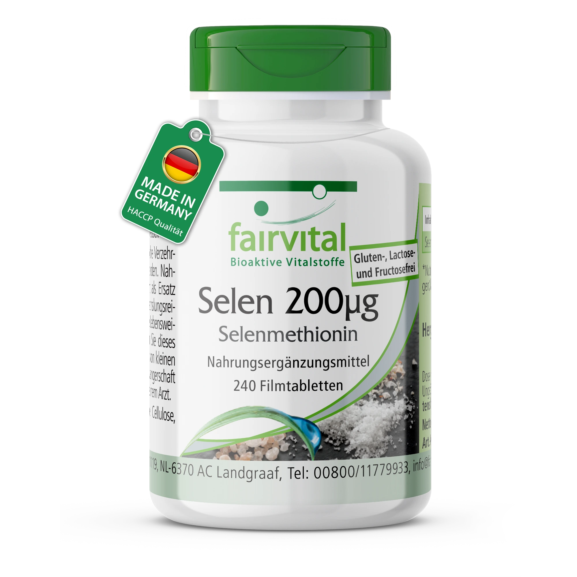 Selen 200μg Selenmethionin - 240 Filmtabletten - schluckfreundlich - für Schilddrüse, Immunsystem, Haar uvm. - über 100% Bedarfsabdeckung - vegan | Fairvital