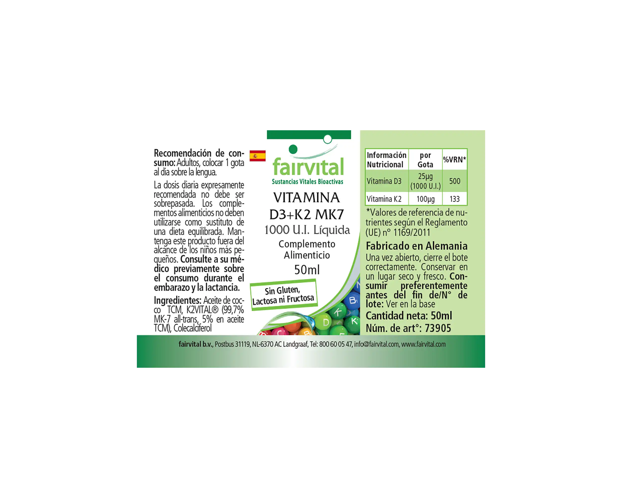 Vitamin D3 + K2 MK7 - 1000 I.E. + 100 μg - 50 ml - für Knochen, Immunsystem uvm. | Fairvital